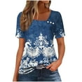 thumbnail image 2 of Tops for Women Short Sleeve Square Collar Printed Button Casual Tops Navy S, 2 of 6