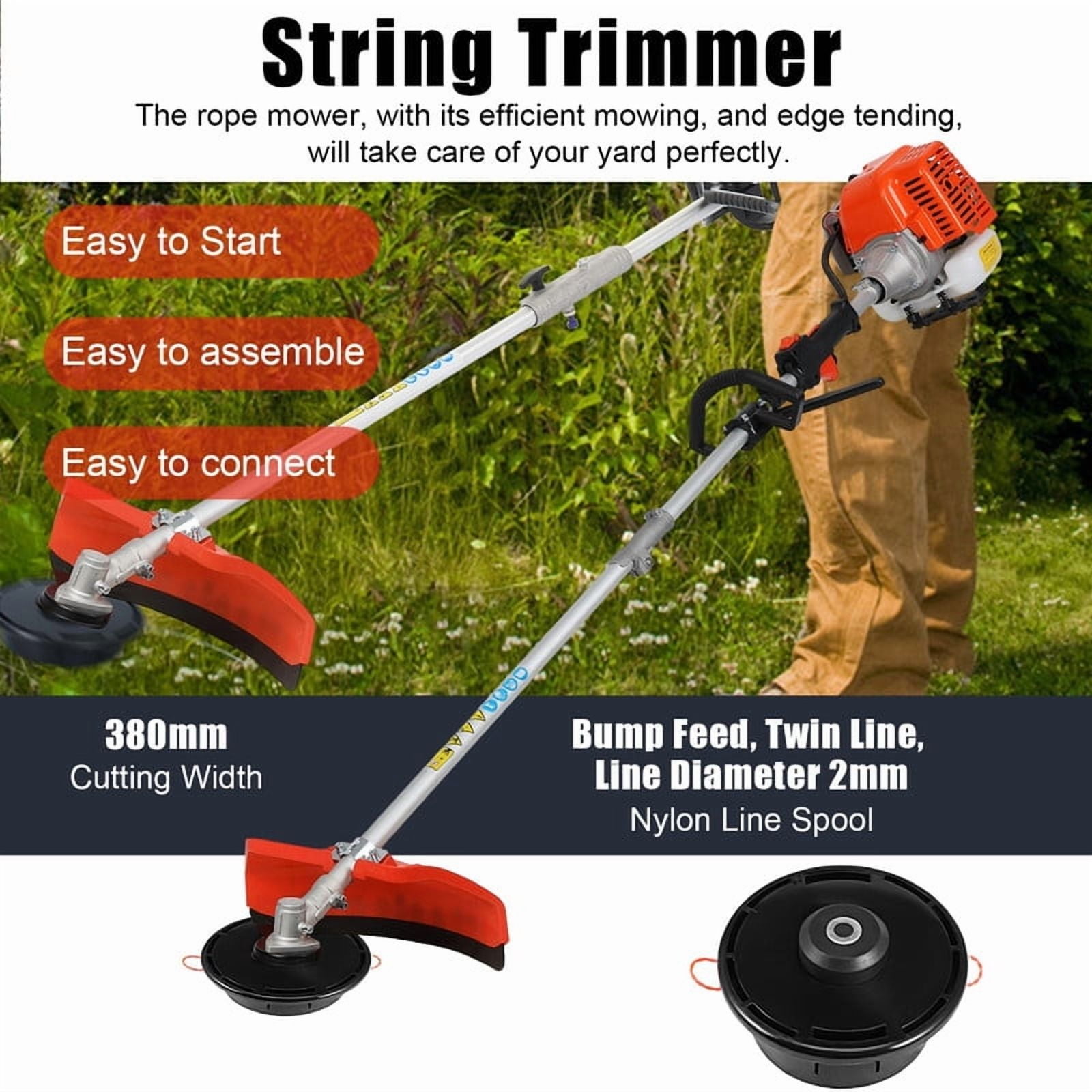 YNCE Powerful Gas String Trimmer,Hedge Trimmer,Full Functioning Guard Accessories String Trimmers Lawn Mower 52CC Petrol Hedge Trimmer Chainsaw Brush Cutter