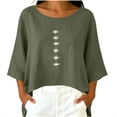thumbnail image 6 of YuXingFu Cotton Tops for Women Crew Neck A-Line Split Hem 3/4 Sleeve for Casual Plus Size Blouses Dressy Army Green XXL, 6 of 7