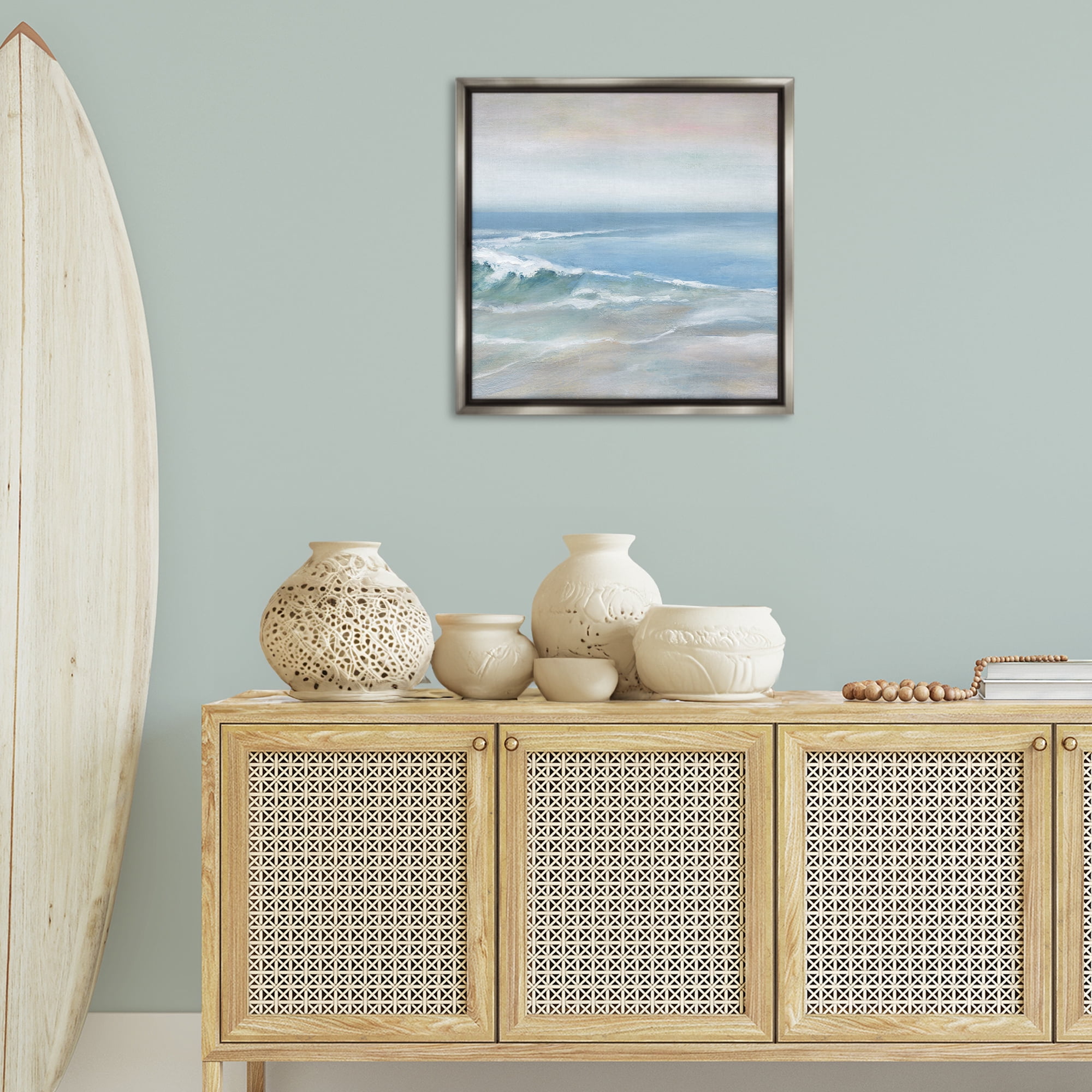 Stupell Industries Cresting Waves Near Shore Nautical & Beach Painting Gray Floater Framed Canvas Art Print Wall Art, 25 x 25