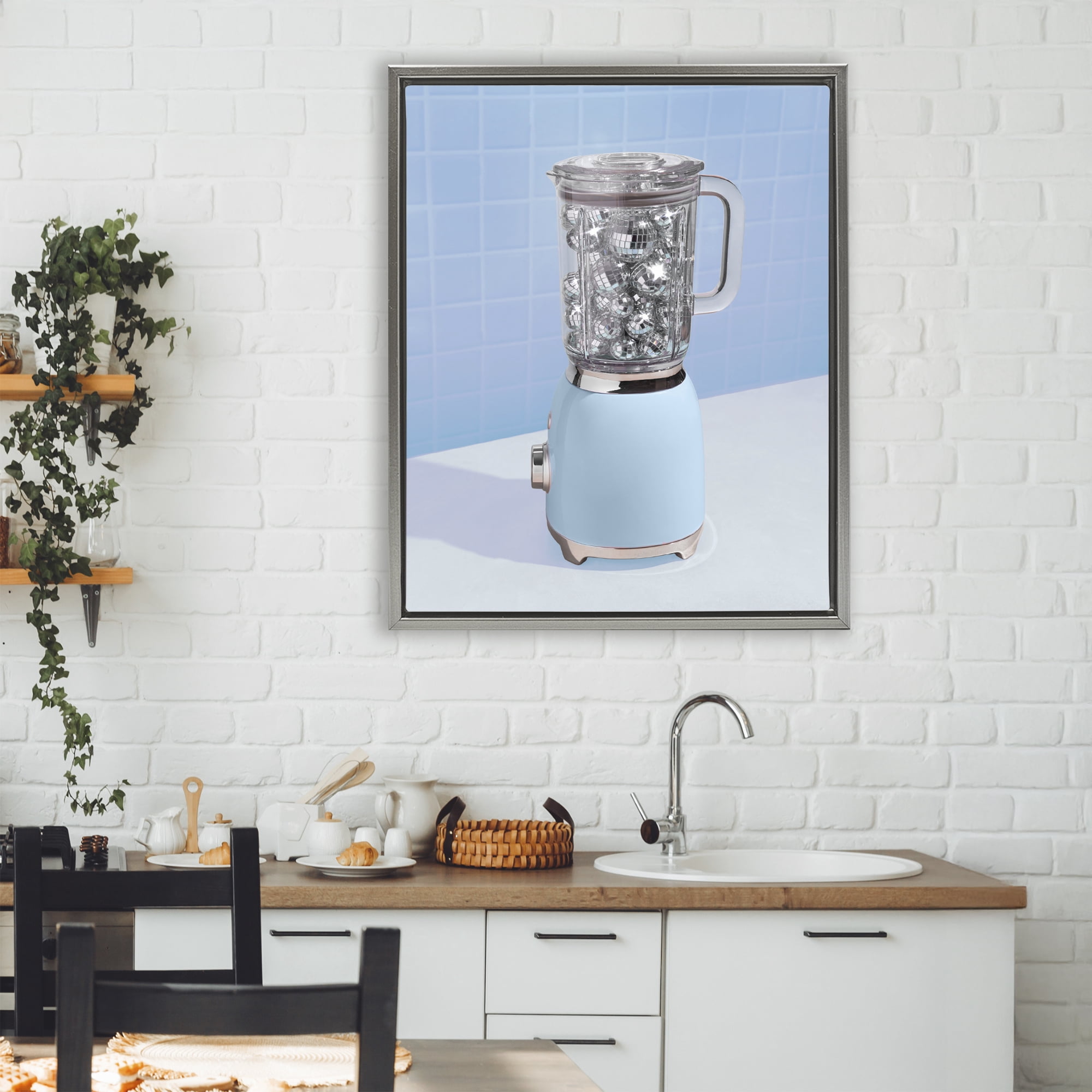 Stupell Industries Disco Drink Mixer over Blue Gray Framed Floater Canvas Wall Art, design by LISH Creative