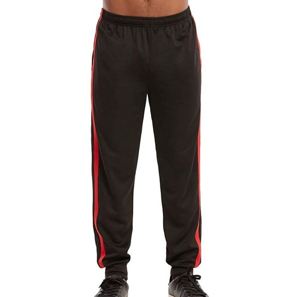 black sweatpants with red stripe