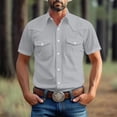 thumbnail image 2 of TAGOLD Mens Summer Short Sleeve Turndown collar Blouse & Shirt Solid Color Pocket Button Top, 2 of 5