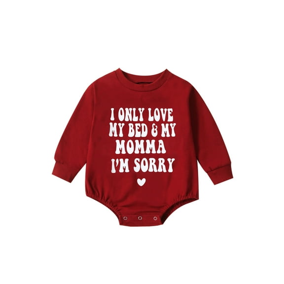 Suealasg Infant Baby Girls Valentine’s Day Romper 3M 6M 12M 18M Newborn Spring Onesie Bodysuits Letter Heart Print Long Sleeve Round Neck Playsuit