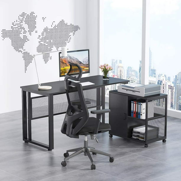 Tribesigns Modern L Shaped Desk With, L Shaped Office Desk With Printer Storage