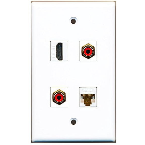 RiteAV - 1 Port HDMI 2 Port RCA Red 1 Port Cat6 Ethernet White Wall Plate