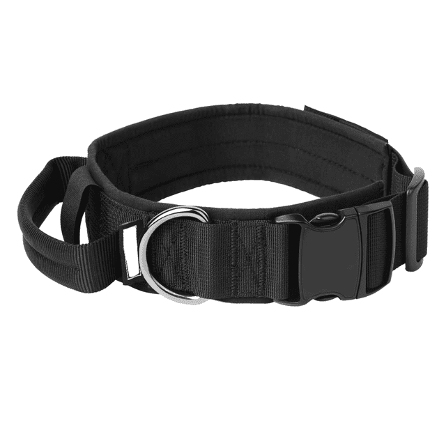 Tactical dog collar, adjustable military training collar strap handle and heavy metal clasp