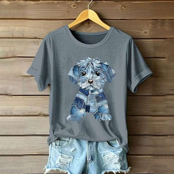 ATENAR T Shirts for Women Printed Shirts Crew Neck Short Sleeve Tops Gray S