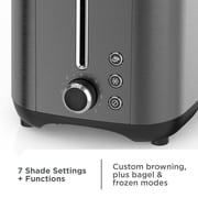BLACK+DECKER 2‑Slice Toaster with Rapid Toast Technology, Black Stainless Steel, Extra‑Wide Self‑Centering Slots, 7 Settings, Pull‑Out Crumb Tray