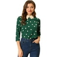 thumbnail image 1 of Disfraz de Halloween para Mujer Allegra K Blusa de Lunares con Cuello Peter Pan 3/4 Mangas Verde Oscuro S, 1 of 5