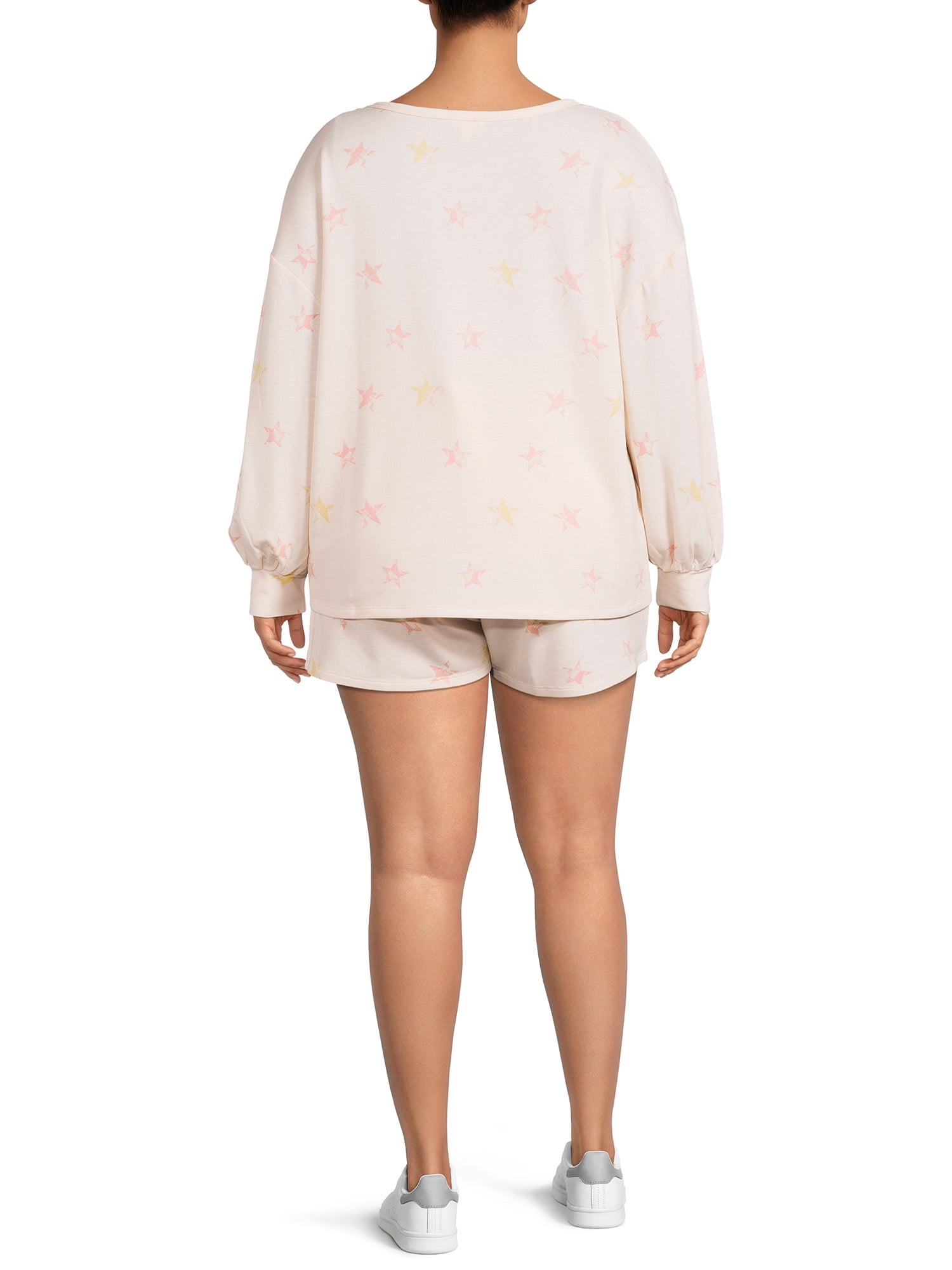 Como Blu Women's Plus Size Crew Neck Sweatshirt and Drawstring Shorts Set, 2-Piece
