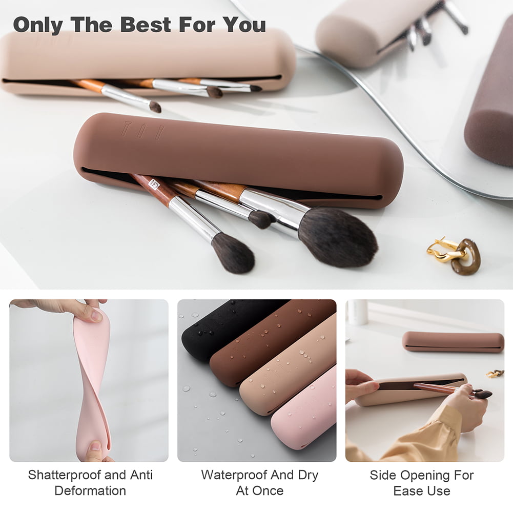 BEZOX Silicone Makeup Brush Holder with Magnet Closure - Trendy Rubber Make  Up Brushes Case – Portable Cosmetic Brush Pouch for Travel - Brown