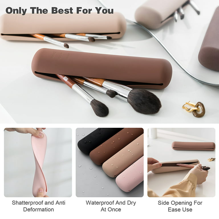 Travel Essentials Makeup Brush Holder, Portable Make Up Brush Organizer  Travel Case, Silicone Makeup Brush Bag Small Pouch, Waterproof and Easy to