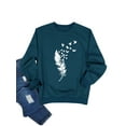 thumbnail image 3 of QAFOPEH Women Feather Birds Printing Round Neck Long Sleeve Sweatshirt Tops, 3 of 7