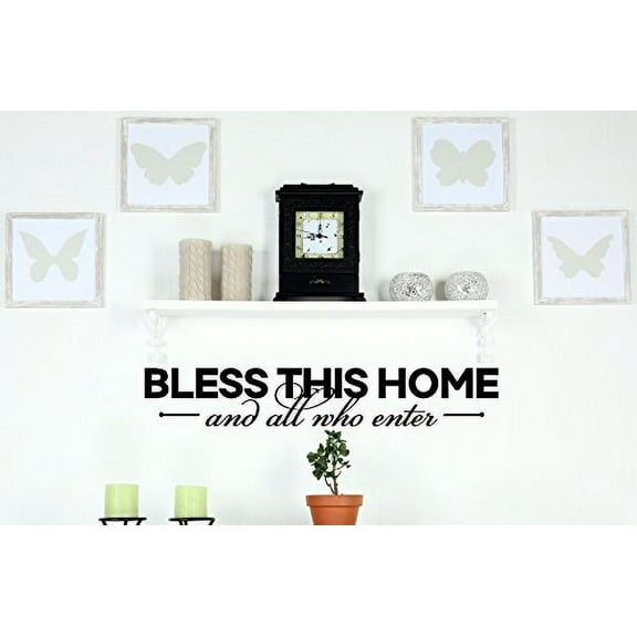 Bless this Home and All Who Enter Vinyl Sticker Saying for Home Decor Entryway, 30x5-Inch, Black