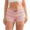 thumbnail image 2 of Annhoo Womens Bloomers Ruffle Elastic Waist Bow Layered Lounge Mini Shorts Sweet Lace Casual Date Bottoms, 2 of 5