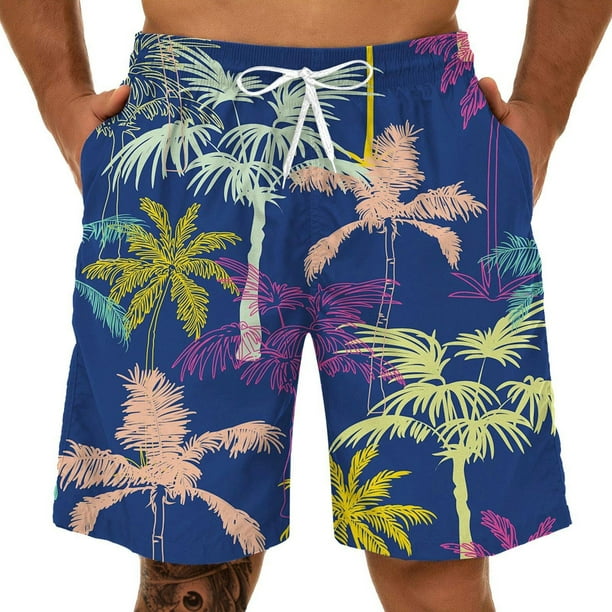 Banadores con estampado de arbol de coco Hawaiano para hombre Pantalones Cortos sueltos elasticos con cordones transpirables ropa de playa Fivean unisex Walmart en linea
