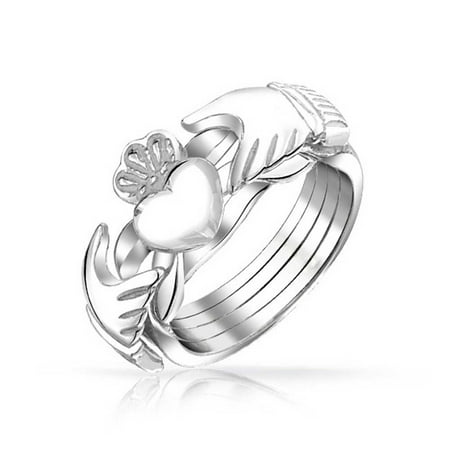 Claddagh Puzzle Ring - Irish Celtic Trinity Hands Crown Heart BFF Friendship Claddagh Puzzle Ring For Teen For Women 925 Sterling Silver