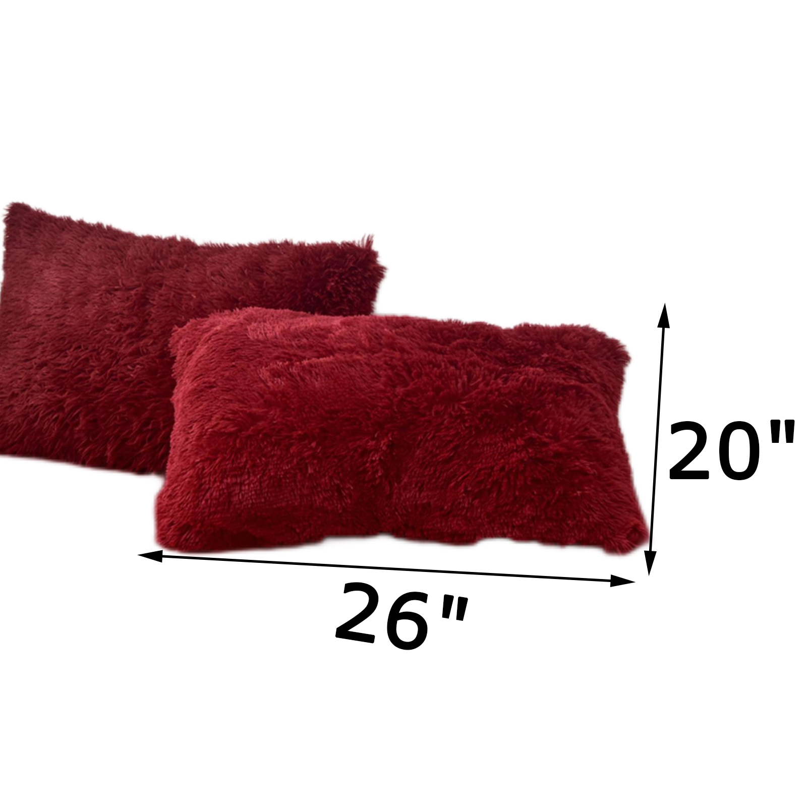 MorroMorn Decorative Pillows Covers, 2 Packs Faux Fur Pillow Cases Standard Size, Luxury Shaggy Throw Pillowcase Cushion Shams with Zipper Home Decor for Couch Sofa Bed Room Soft (Dark Red, Standard)