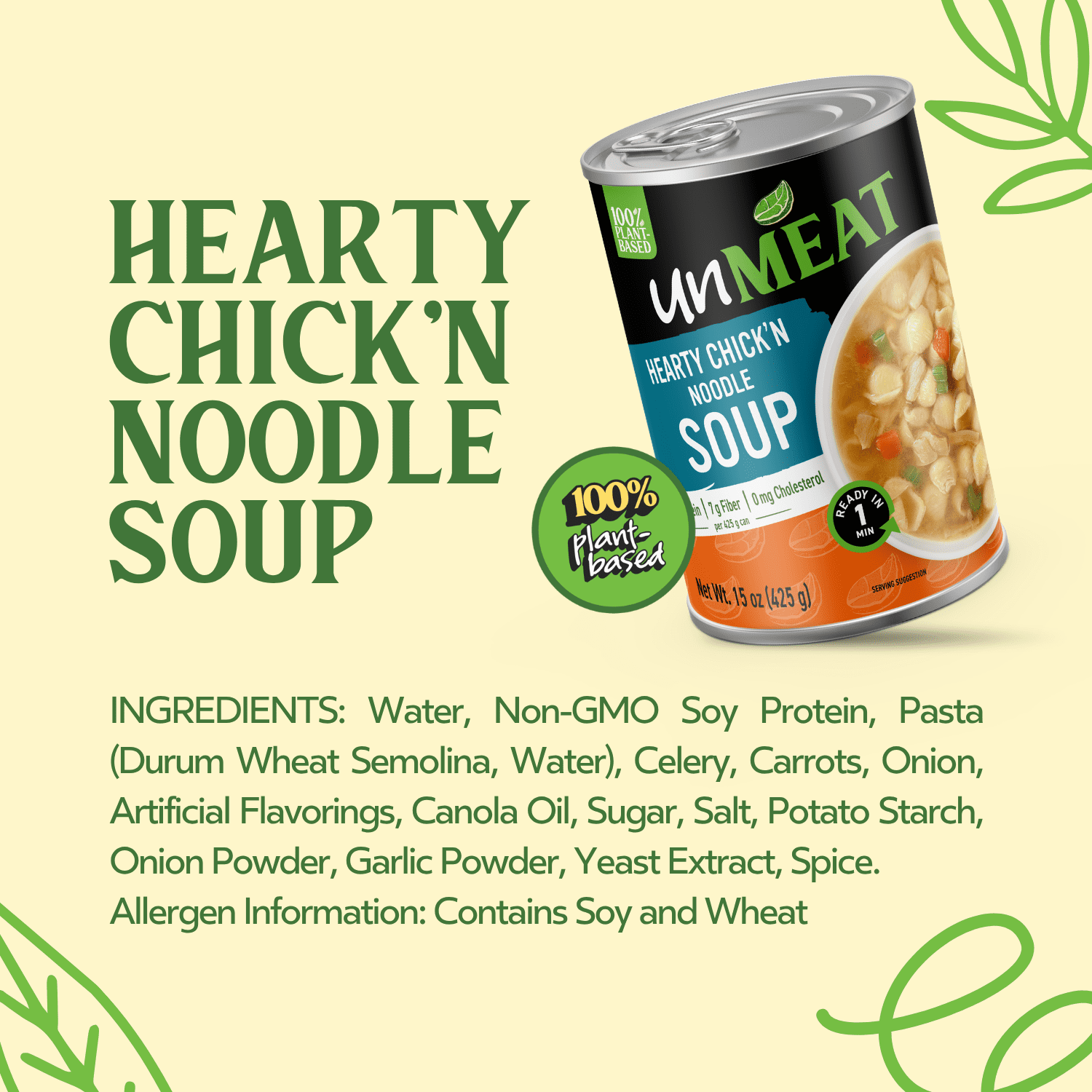 unMEAT&nbsp;Plant-based Hearty Chick'n Noodle Soup, 15oz Can