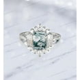 thumbnail image 4 of KANISHKAGEMS&JEWELS 2 Ct 10x8mm / Emerald Cut Moss Agate Engagement Ring CZ Diamond Halo Proposal Ring Alternative Fine Women Jewelry New Year Gift For Wife, 4 of 5
