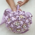 thumbnail image 3 of Namzi Artificial Bridesmaid Bouquet 1 Piece, Decorated with Ribbons Rhinestones, Elegant Faux Floral Arrangement for Wedding Ceremonies Photo Shoots,Purple, 3 of 3