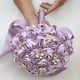 thumbnail image 3 of XmhyTop Ramo de novia para boda, dama de honor, rosa de satén, perlas artificiales, cintas de satén, ramo de flores para boda, morado, 3 of 5