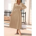 thumbnail image 2 of YOGAFOX Women's Fall V Neck Velvet Long Sleeve Casual Party Midi Dress Champagne XL, 2 of 5