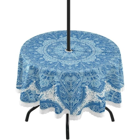 

Hyjoy Blue Mandala Ornament Round Tablecloth 60 Outdoor Table Covers with Umbrella Hole and Zipper for Kitchen Dining Picnic Party Home Decor
