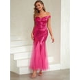 thumbnail image 4 of Angel-fashions Women's Sparkle Sequin Off Shoulder Tie Back Mermaid Hem Long Evening Prom Dress Magenta Size M, 4 of 6