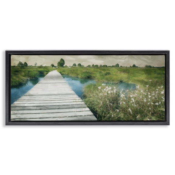 Stupell Industries Contemporary Walkway On The Marsh Black Floating Frame Canvas Art, 25 x 11, by Milli Villa