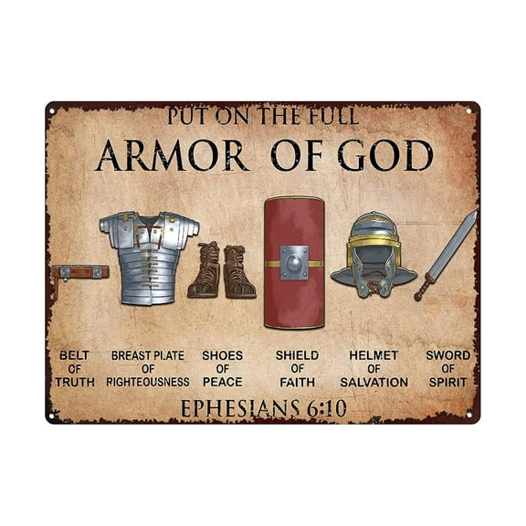 "Put On The Full Armor Of God" Metal Tin Sign, Vintage Plaque Decor Wall Art, Wall Decor, Room Decor, Home Decor, Restaurant Decor, Bar Decor, Cafe Decor, Garage Decor, 8X12 Inch
