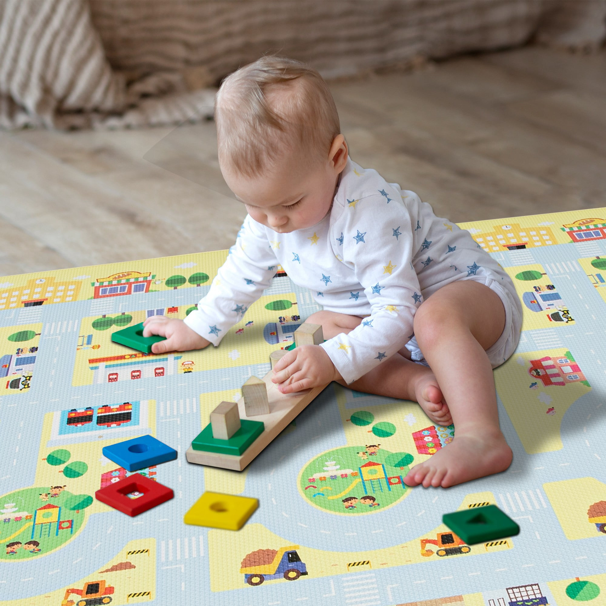 RAY STAR 55x90.5x0.39in Baby Play Mat, Reversible Crawling play mat Thickness Soft Mat