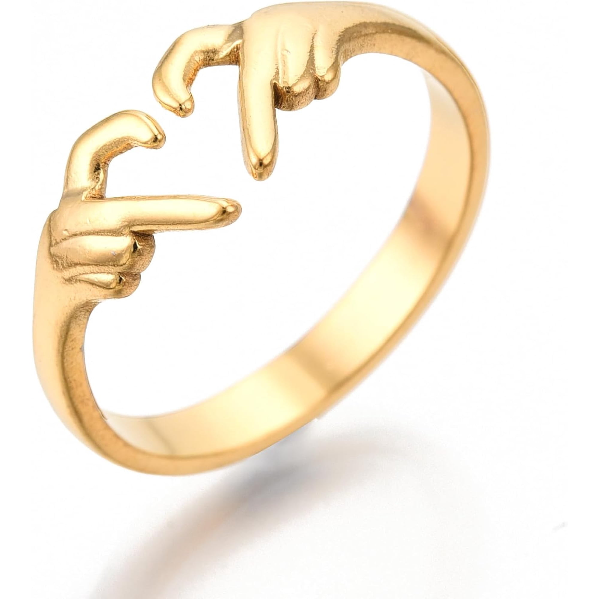 2Pcs Real 18K Gold Plated Hand Heart Cuff Rings Open Rings Personalized Knuckle Ring for Women Dainty Trendy Jewelry US Size 6(16.7mm)