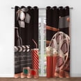 thumbnail image 2 of Movie Theater Blackout Curtains Movie Theater Decor for Bedroom Living Room Object of Cinema Film Reel Motion Picture Red Black Print Grommet Window Drapes 2 Panel Set, 42"x54", 2 of 6