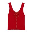 thumbnail image 1 of Women Sleeveless Knit Rib Crop Vest Strap Lace-up Top Solid Color Square Collar Strap Lace-up Vest, 1 of 8