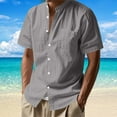 thumbnail image 2 of QHFBli Mens Linen Short Sleeve Shirts Cotton Casual Lightweight Button Down Shirt Beach Vacation Summer Tops with Pocket, 2 of 8