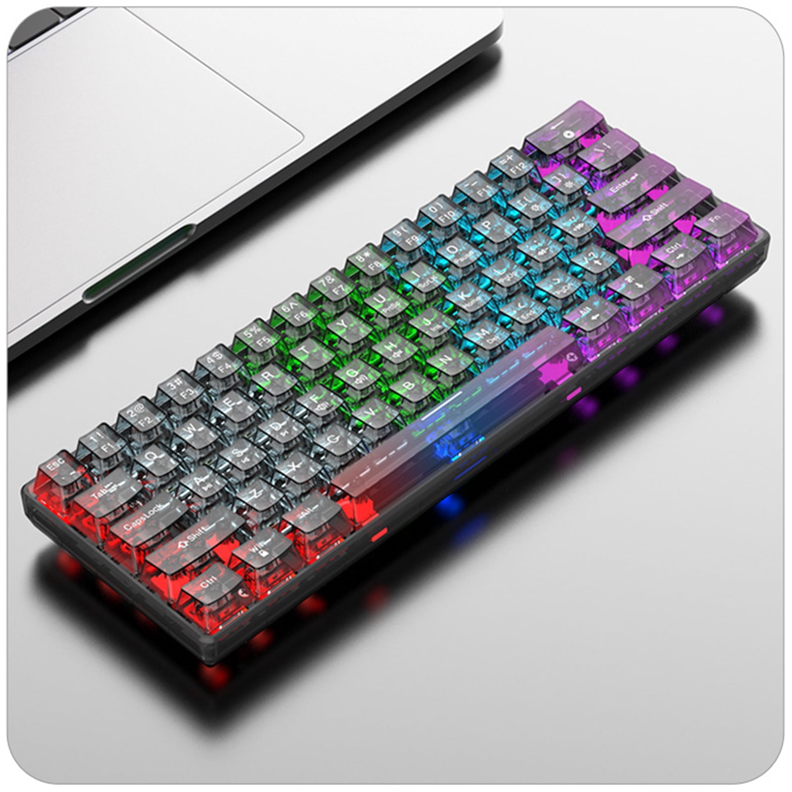 Mechanical Gaming Keyboard 61 Keys Computer Keyboard Full-Transparent Backlit USB Wired Keyboard for Laptop