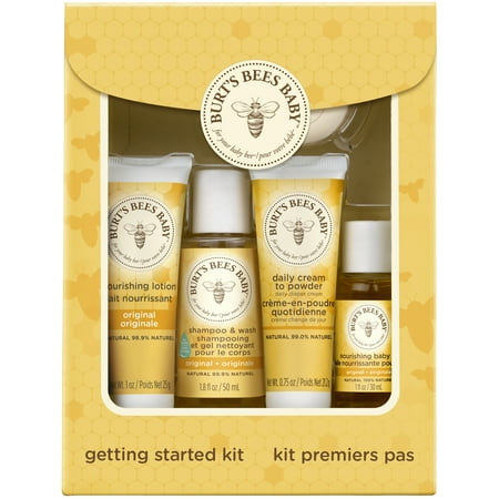 Burt's Bees Baby Getting Started Gift Set, 5 Trial Size Baby Skin Care Products - Lotion, Shampoo & Wash, Daily Cream-to-Powder, Baby Oil and Soap