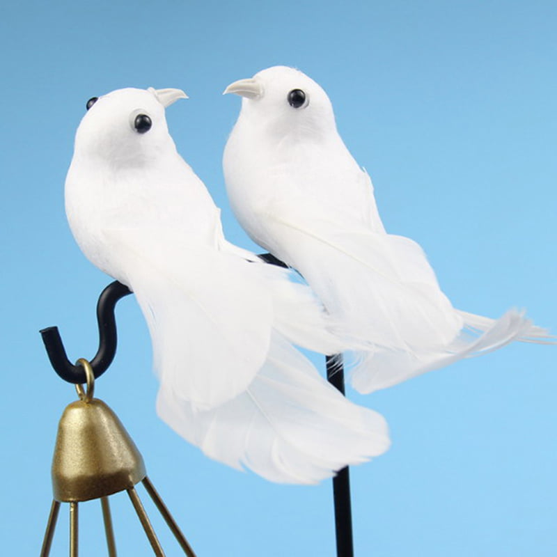 2x Artificial Doves Simulation Ornament Feathered Foam Fake Birds Home Decor