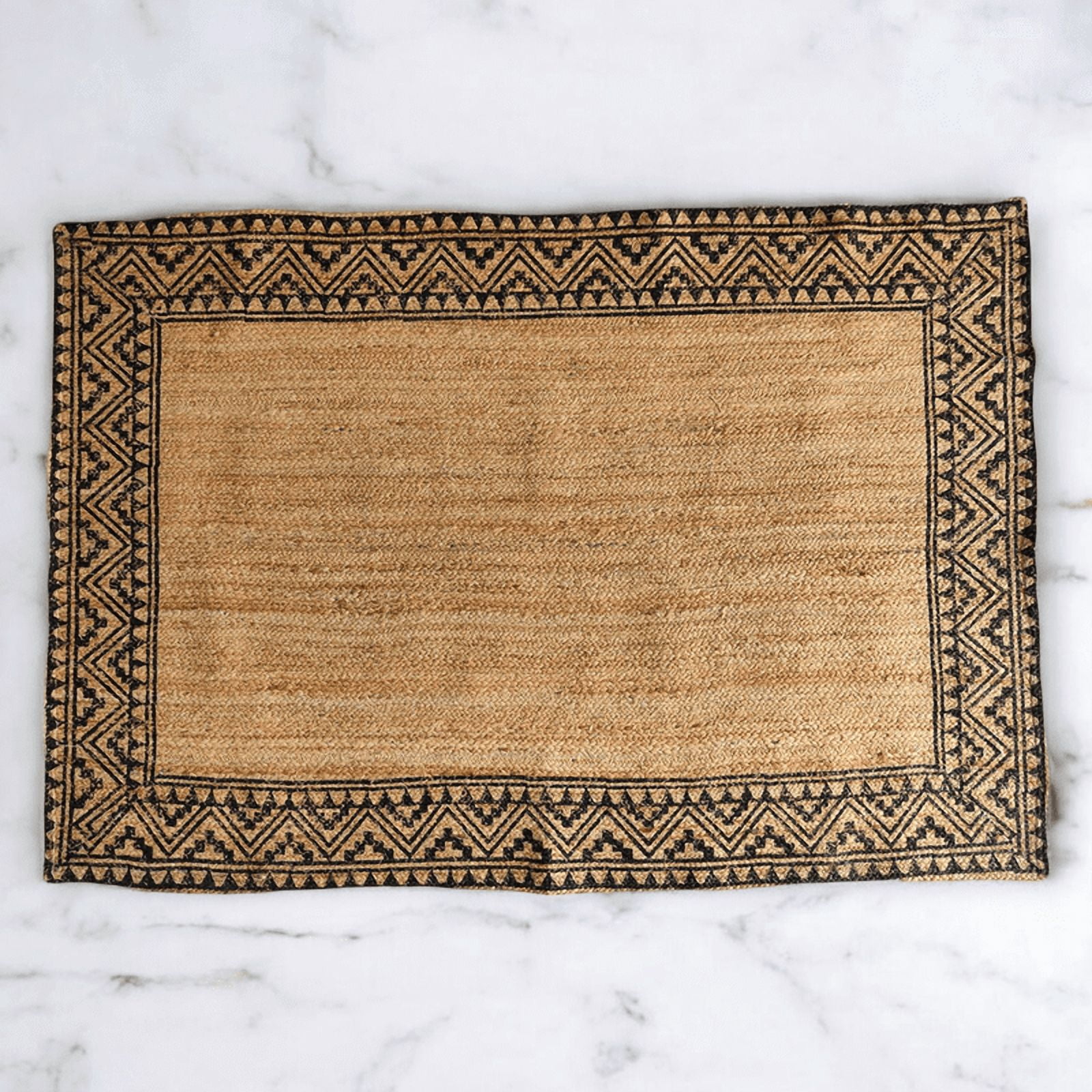 KLAVATE Jute Rug Tribal Print Border Boho Handwoven Carpet for Living Room