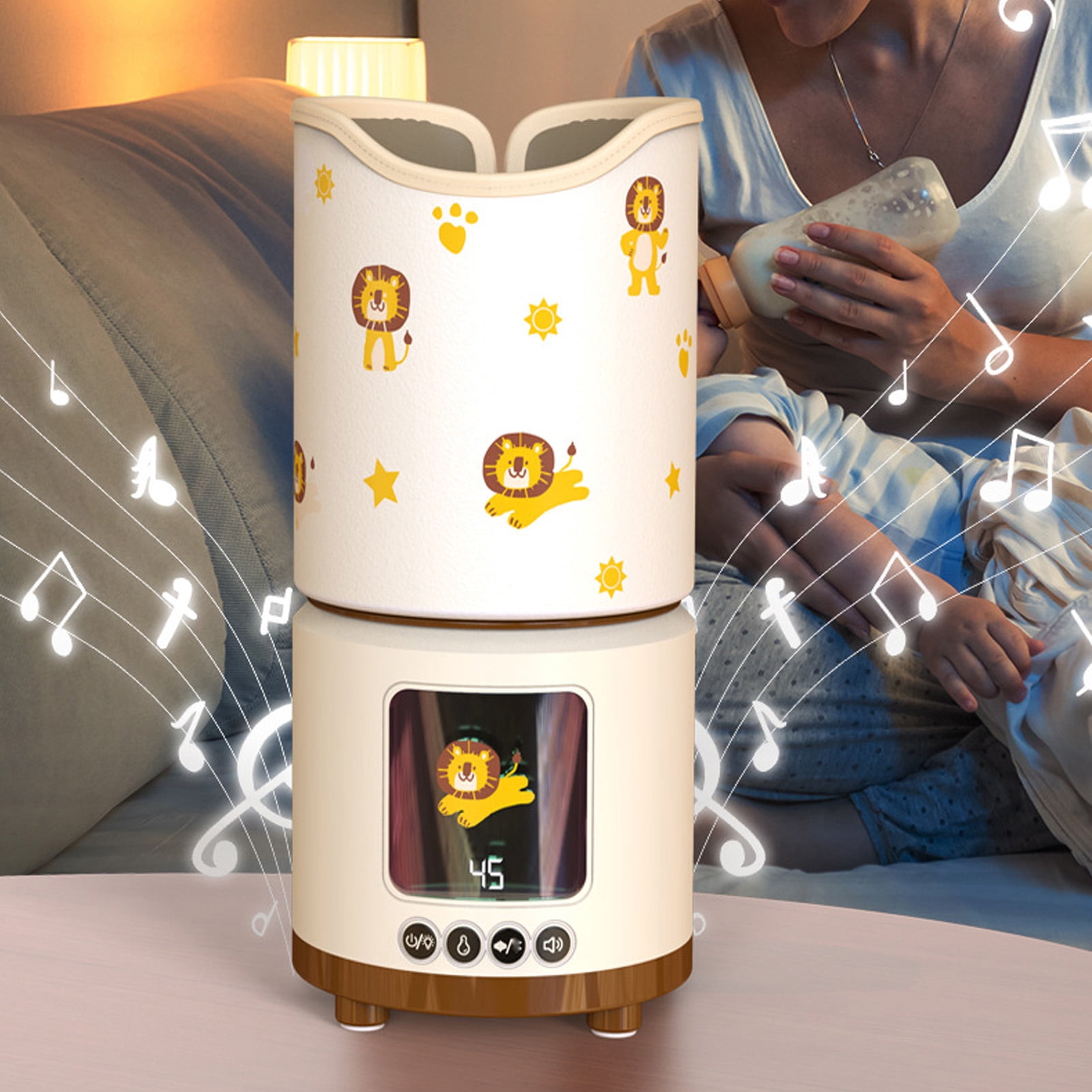 BIMZUC Baby Bottle Warmer Multifunctional White Noise Milk Warmer Smart Constant Temp Heater for Travel, Lion Pattern (6.69 inches / 17 cm)