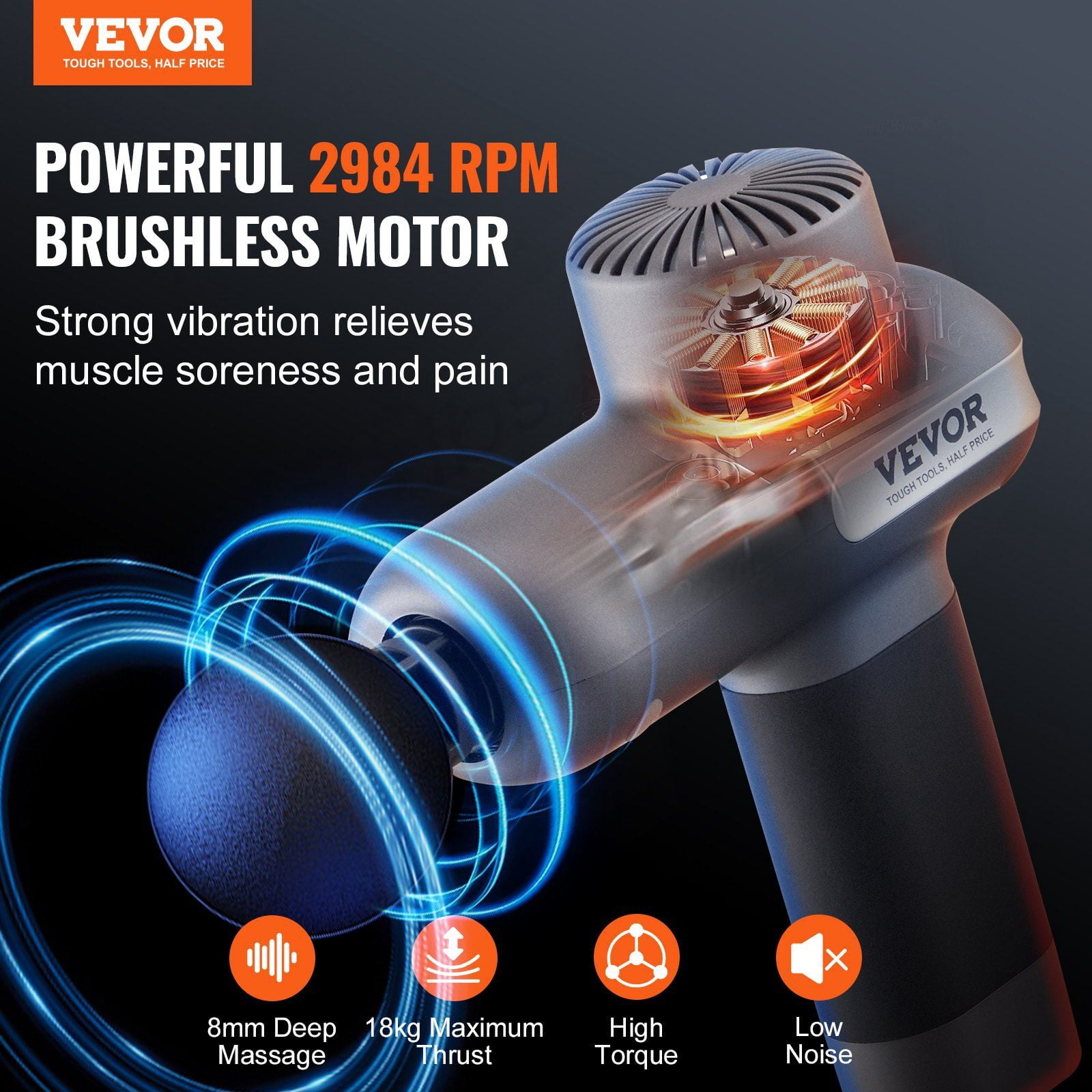 Mini Massage Gun for Athletes 5 Speed Settings 6 Massage Heads 7.4V 2500mAh Battery Handheld Muscle Pain Relief Relaxation