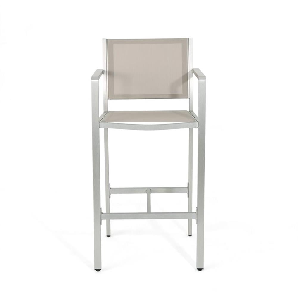 Gannon Outdoor 29.5" Mesh Barstools with Aluminum Frame, Set of 2, Grey, Silver