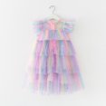 thumbnail image 3 of GYRATEDREAM Little Girl Sequin Star Tulle Tutu Dress Toddler Kids Ruffles Sleeve Flower Girl Wedding Party Princess Birthday Dresses for 7-8Y Multi-color, 3 of 9