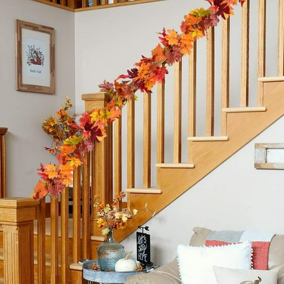 Eolstice Seasonal Rattan Maple Leaf Decor Bundle, Fall Harvest Wreath For Staircase Accent, Thanksgiving Door Hanging With Pinecones For Porch Or Wall Display