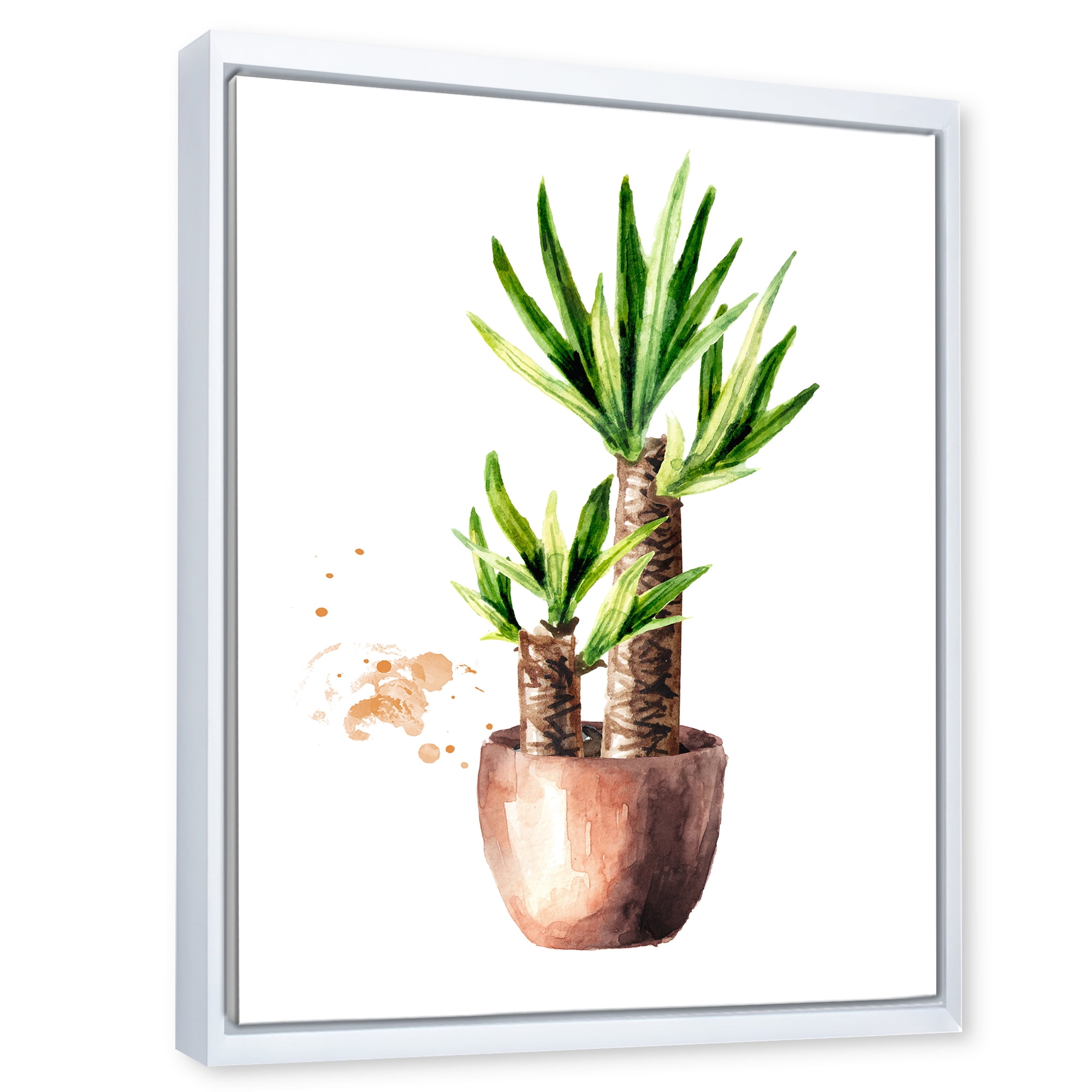Designart 'Yucca Tree In The Ceramic Flower Pot On White' Traditional Framed Canvas Wall Art Print