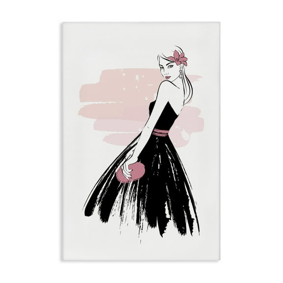 Stupell Industries Senorita in Black Dress Novelty Painting Gallery Wrapped Canvas Art Print Wall Art, 16 x 24