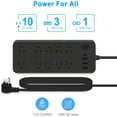 thumbnail image 3 of Power Strips with Surge Protection 16Awg Heavy Duty,2000W/13A,10 Outlets with 4 USB Ports (1 USB C) Extension Cord with Multiple Outlets 14-in-1 Flat Plug Power Strip Protector for Home,Office,Black, 3 of 8