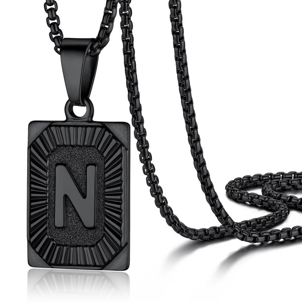 Collar con colgante inicial PROSTEEL de Acero inoxidable letra N Personalizado Negro Cadena regalo Cumpleaños Navidad para niño
